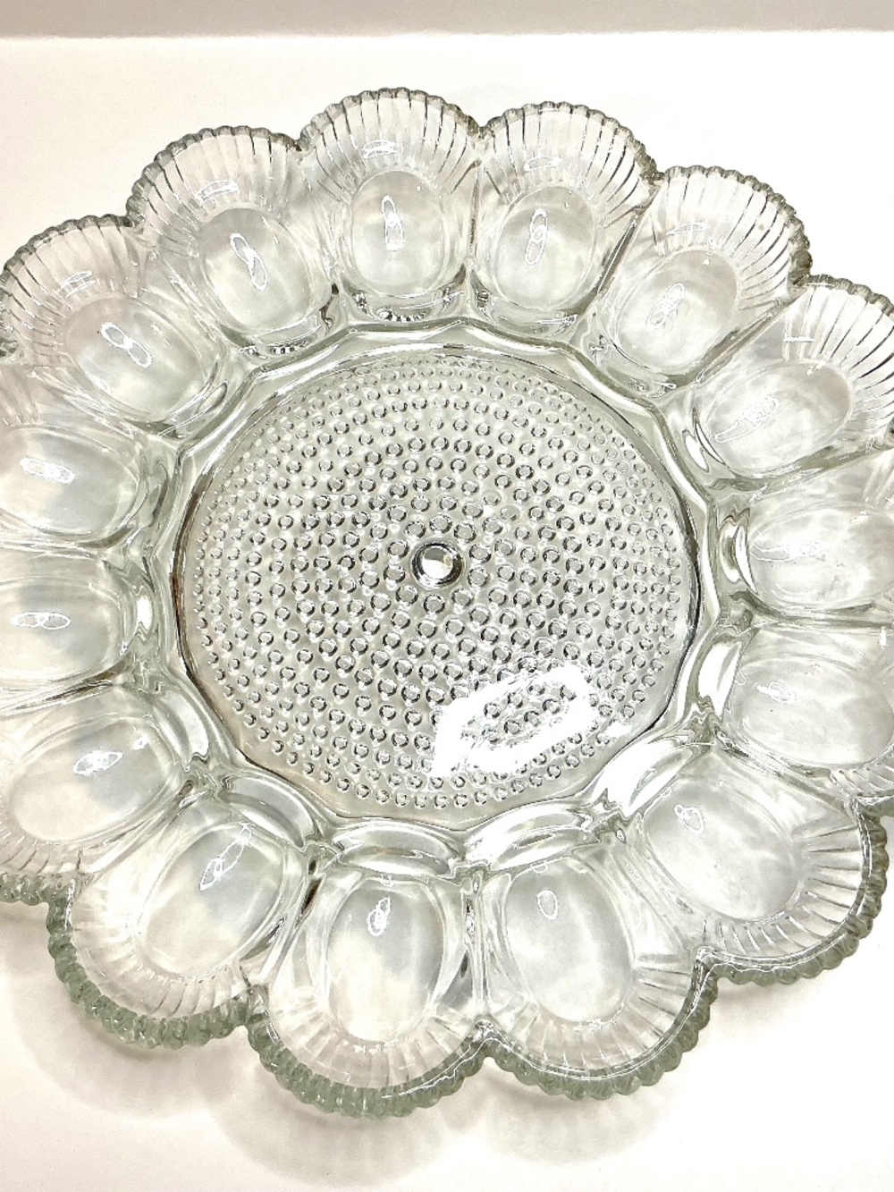Clear Glass Egg Platter, 12 Compartments, 12 in Round Serving Plate